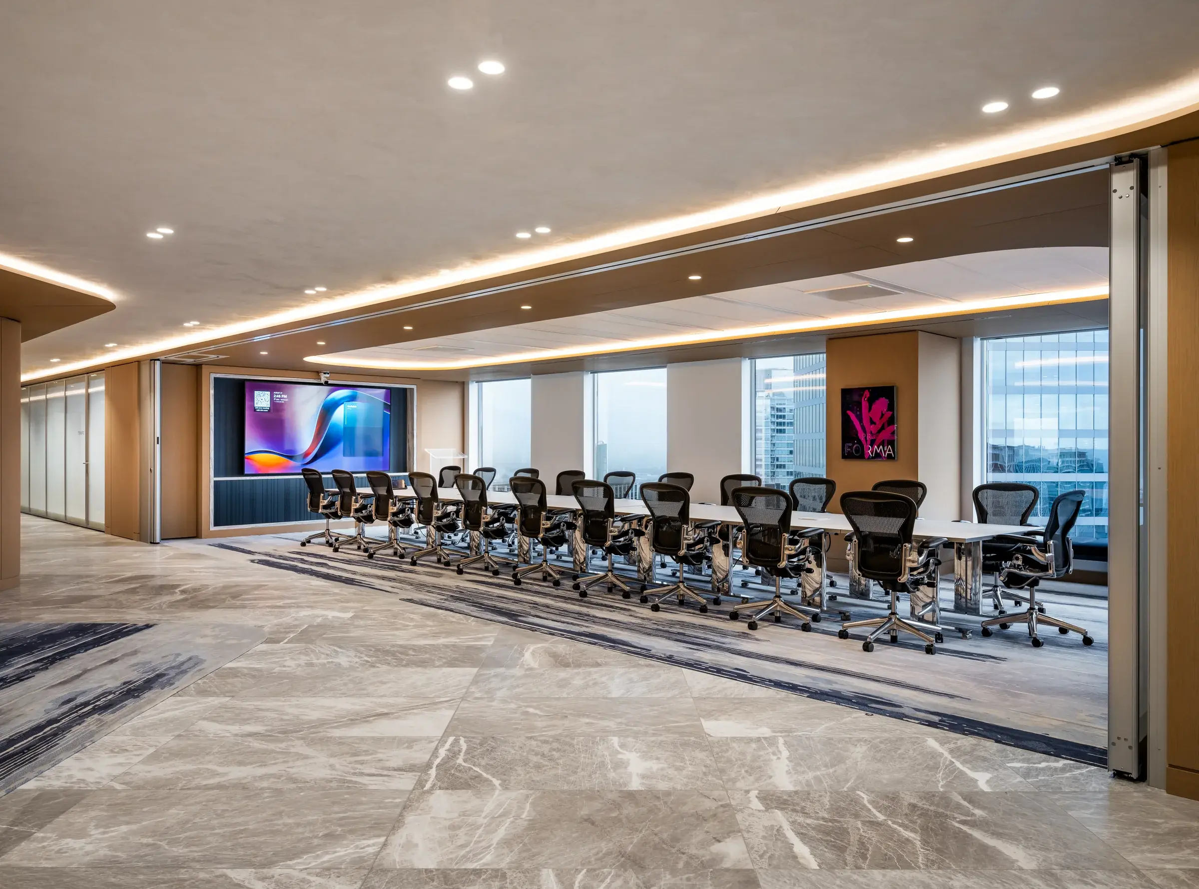 Stikeman Elliott conference room with a long meeting table and city views