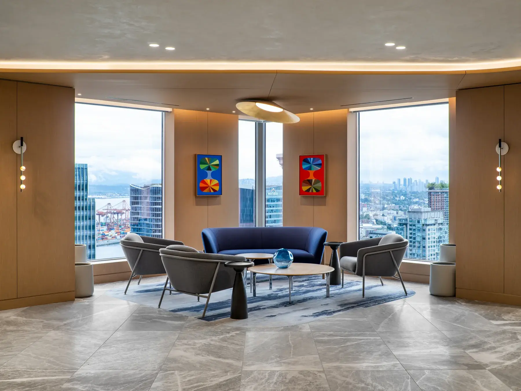 Stikeman Elliott lounge seating with views across Vancouver