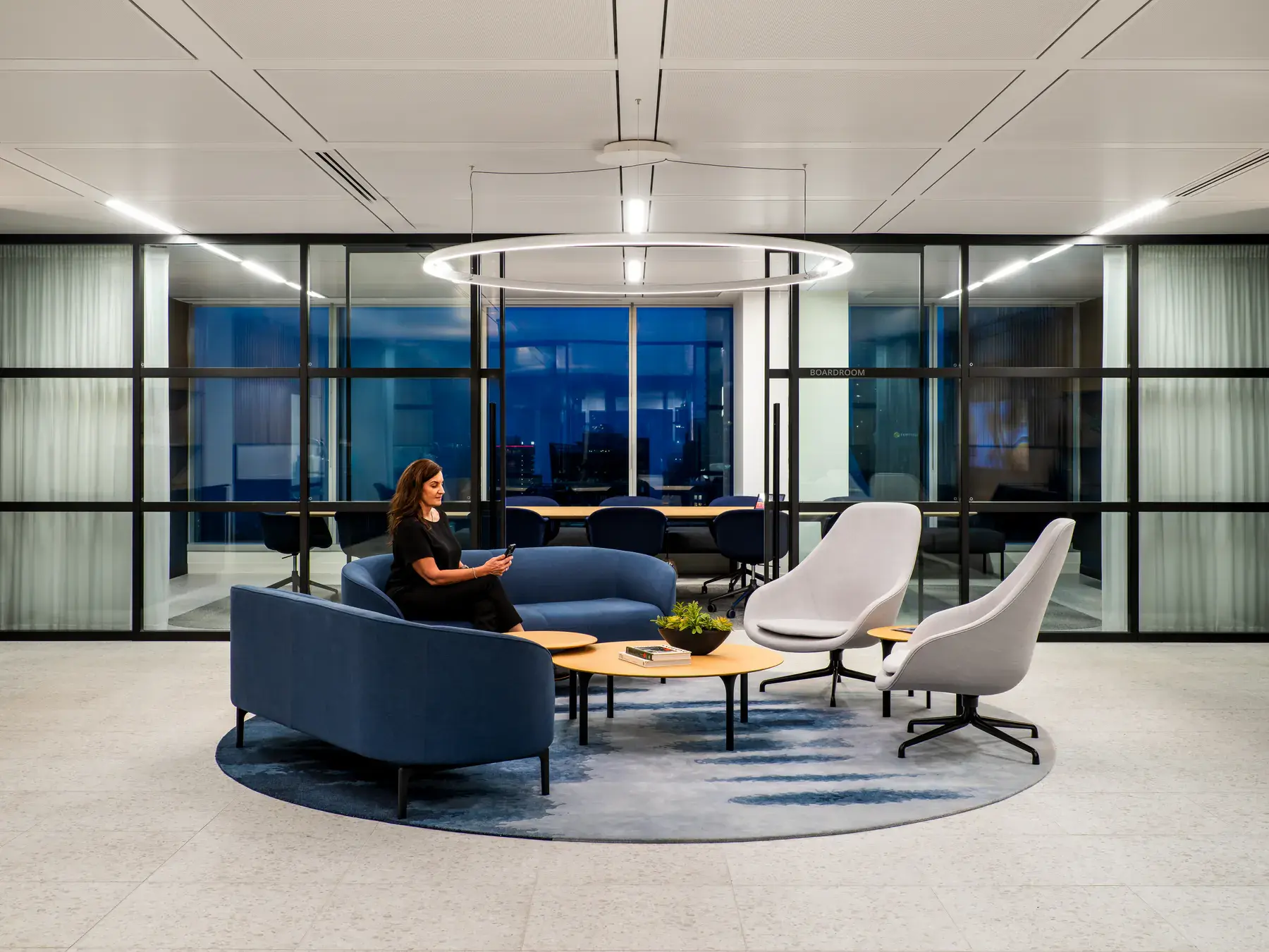 Lounge and boardroom setting in the Waypoint Insurance Vancouver head office