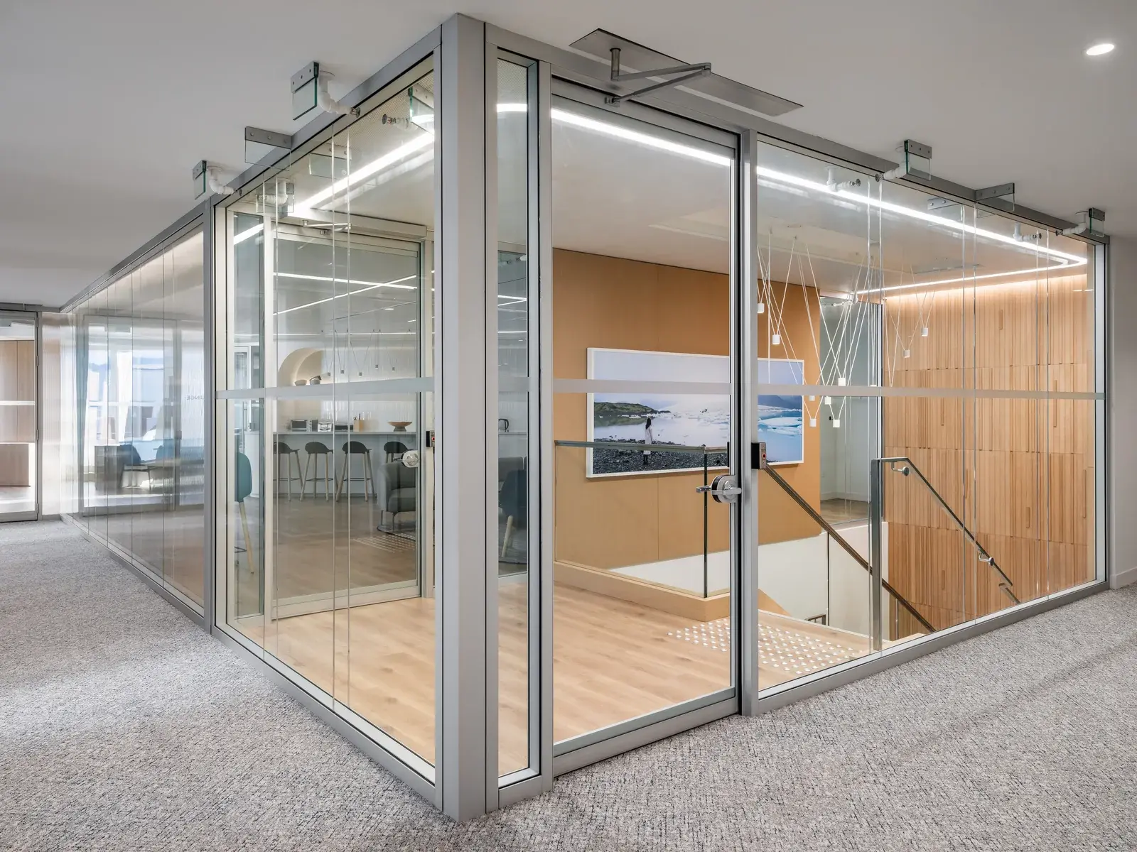 Glazed meeting room with a wood interior