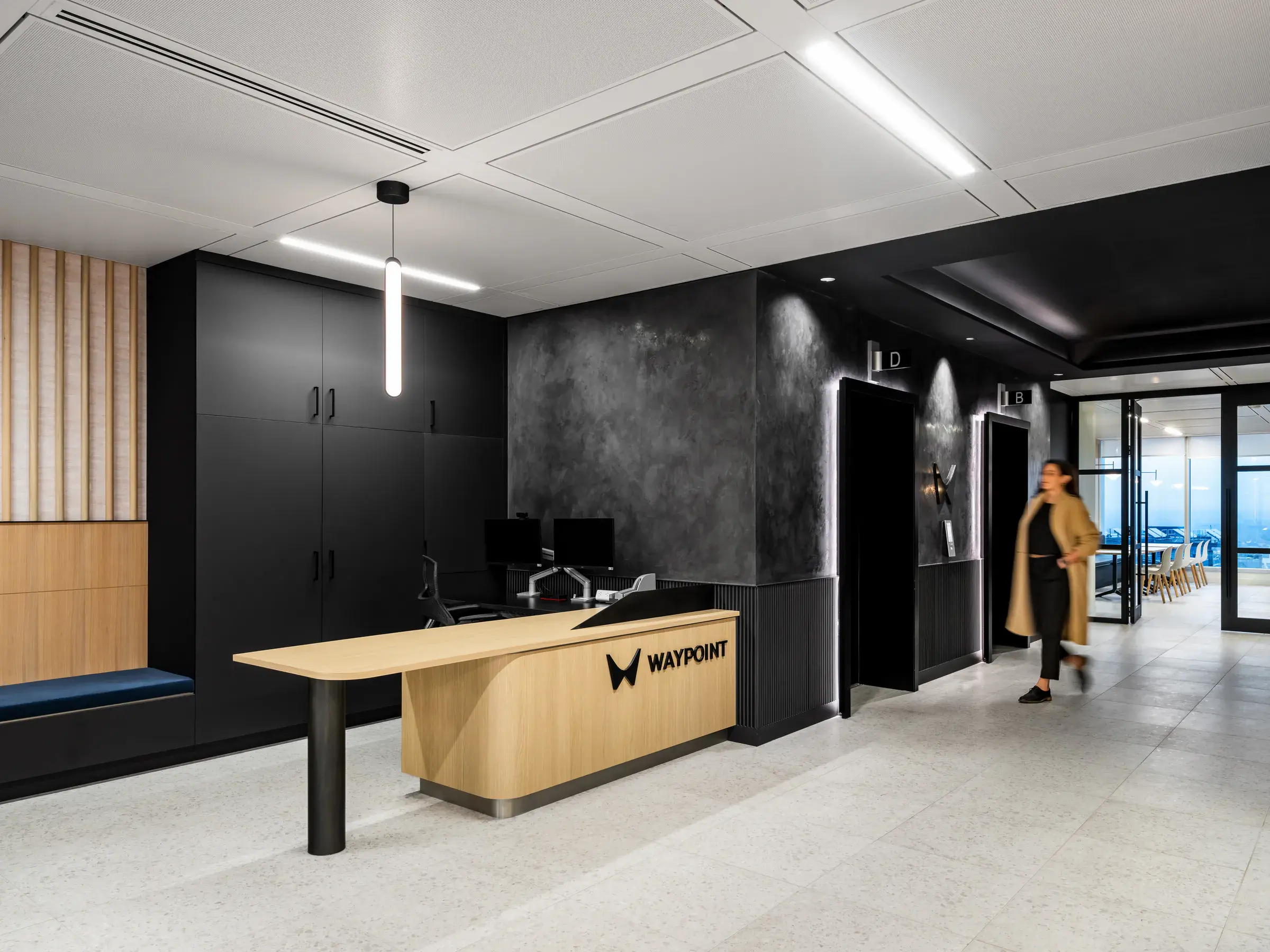 Waypoint Insurance reception and arrival corridor in its Vancouver head office