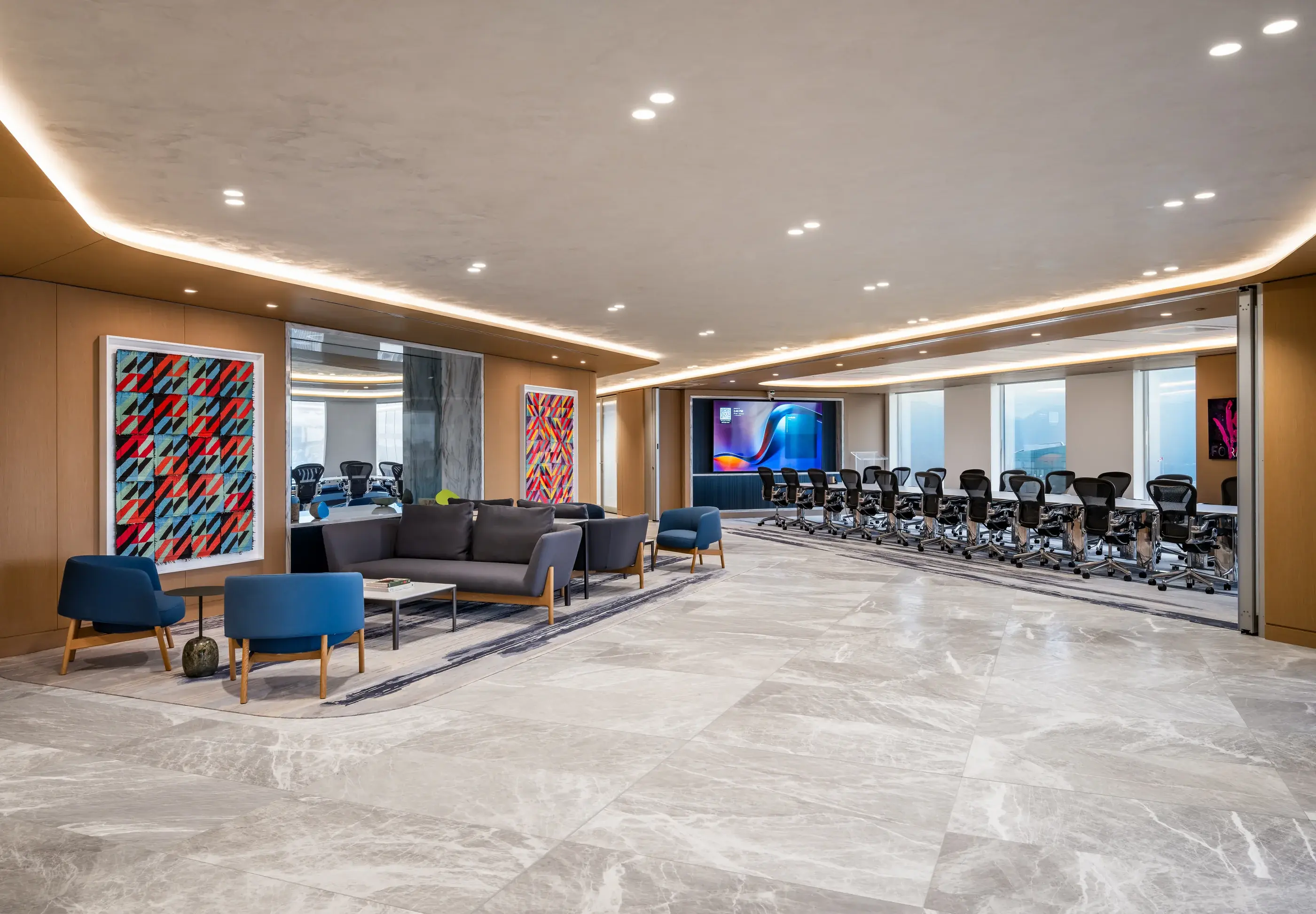 Stikeman Elliott lounge and glazed conference room overlooking Vancouver