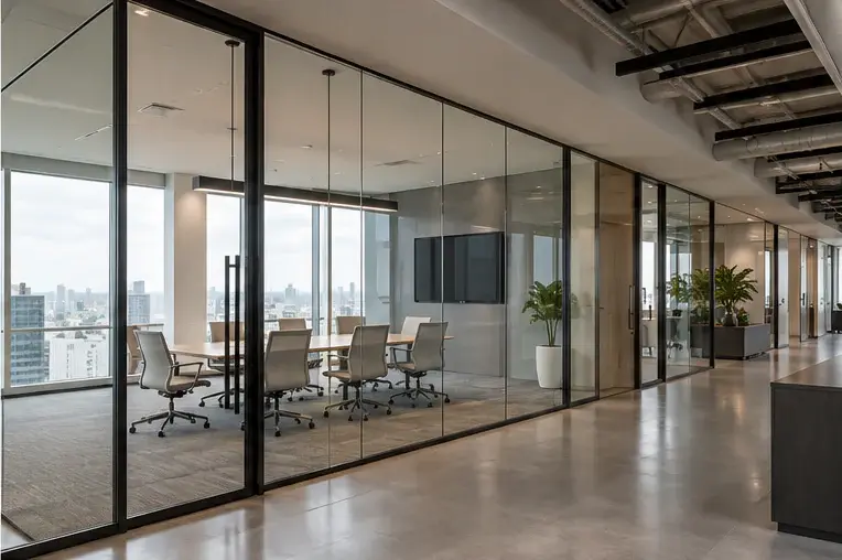 Representative interior with glass-fronted meeting rooms