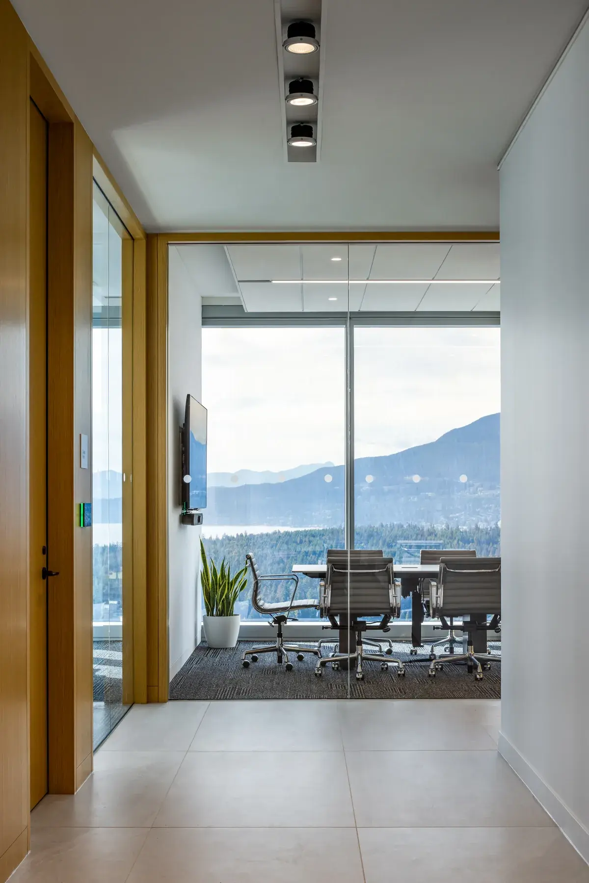 View through a doorway into a glazed meeting room