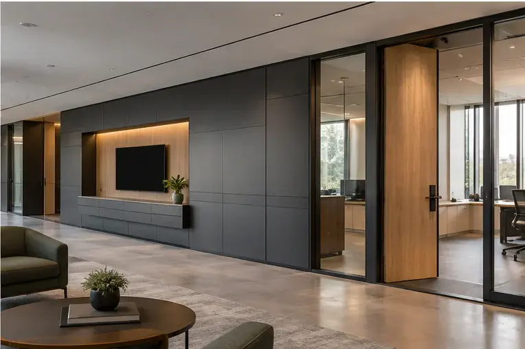 Representative interior with integrated walls, doors and millwork