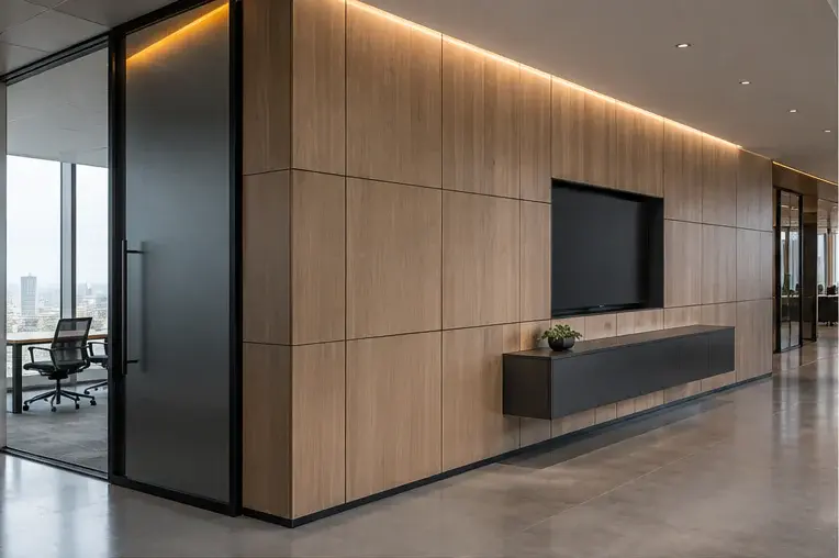 Representative interior with integrated solid wall panels and millwork