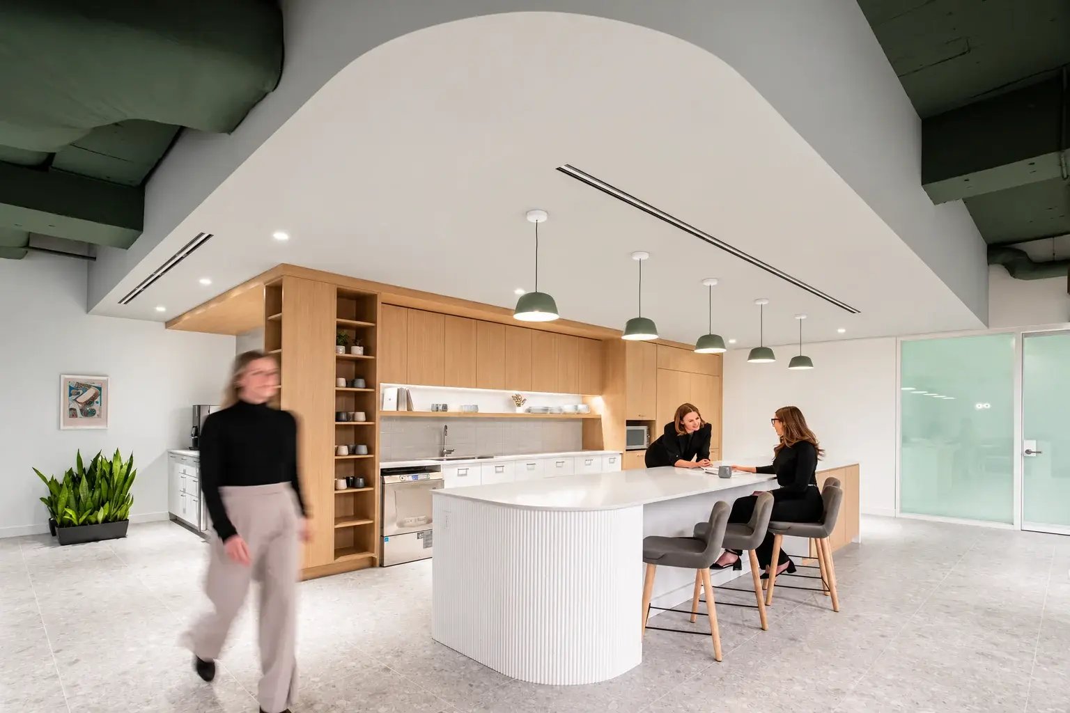 People using Osler's staff lunchroom and communal kitchen