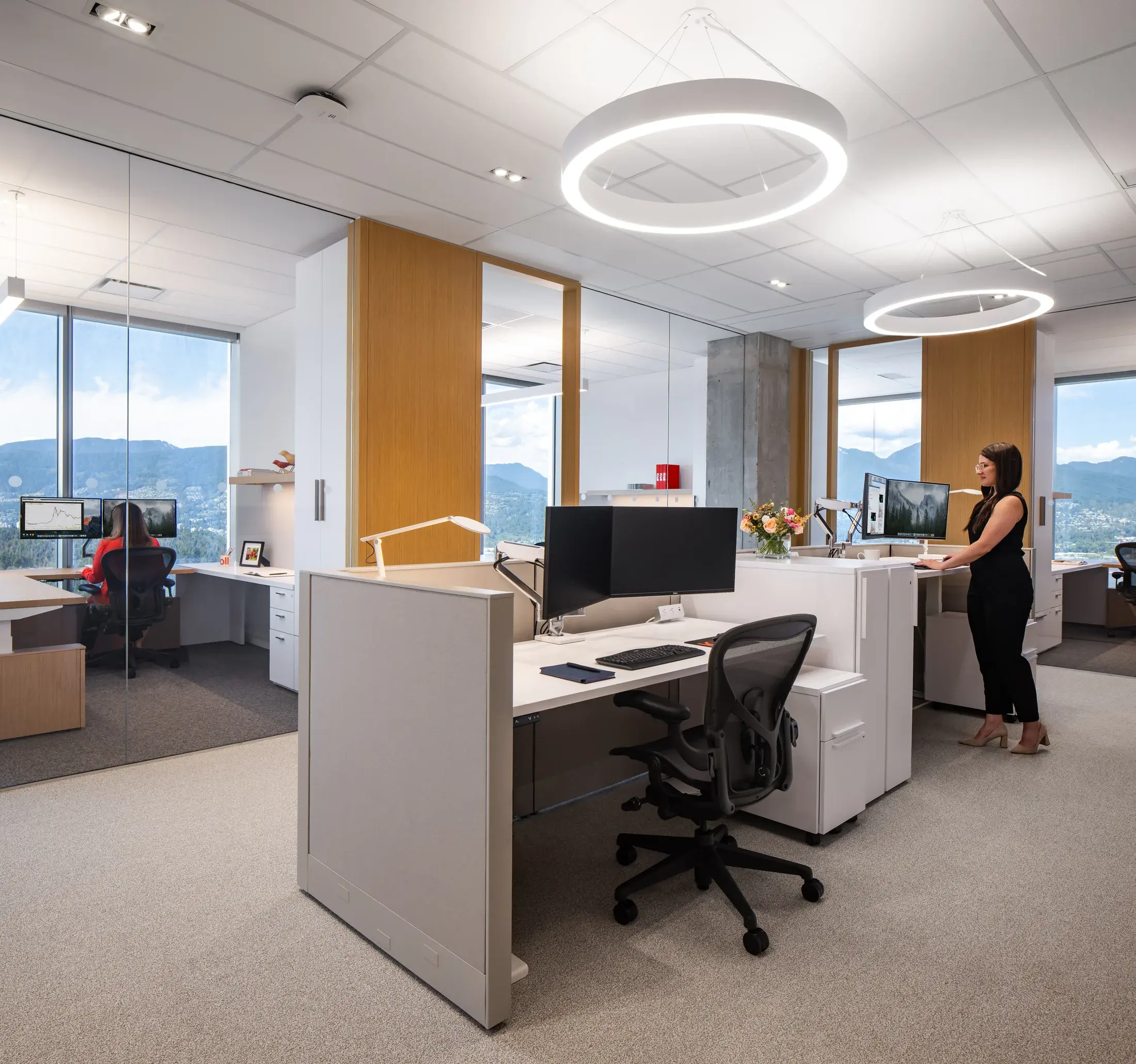 Workstations beside perimeter offices